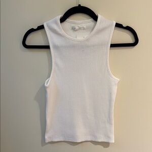 White Ribbed Sleeveless Top